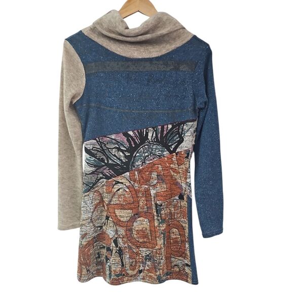 India Factory Hand-Painted Tunic Cowl Neck Art Top Size M One Of A Kind Piece - Picture 2 of 16